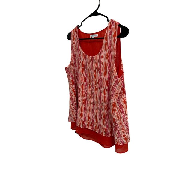 Claudia Richard Sleeveless Red Pink Ikat Print Chiffon Blouse Sz Large - Picture 3 of 11